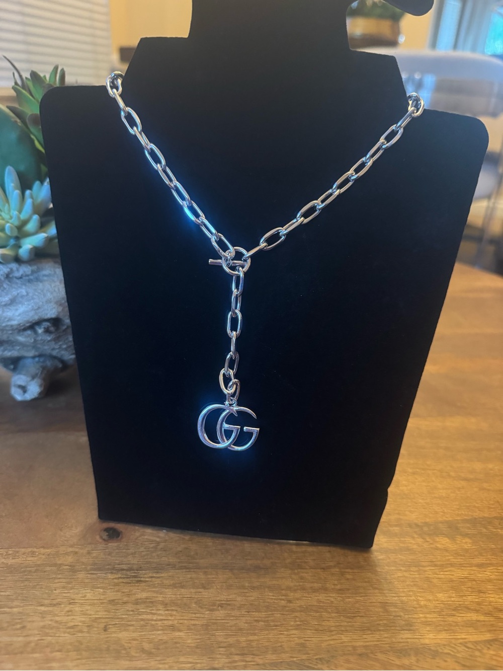 Gucci Silver Double G Link Y-Drop Necklace
